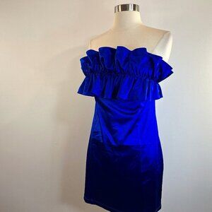 Unbranded Women's Royal Blue Ruffled Strapless Dress - Juniors Size Large - NWT